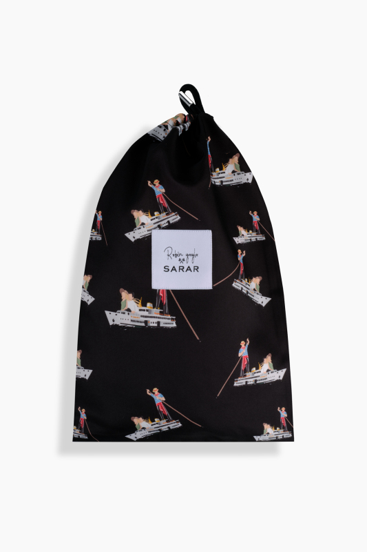 Pollsum Gondol Desenli Siyah Şort - SARAR