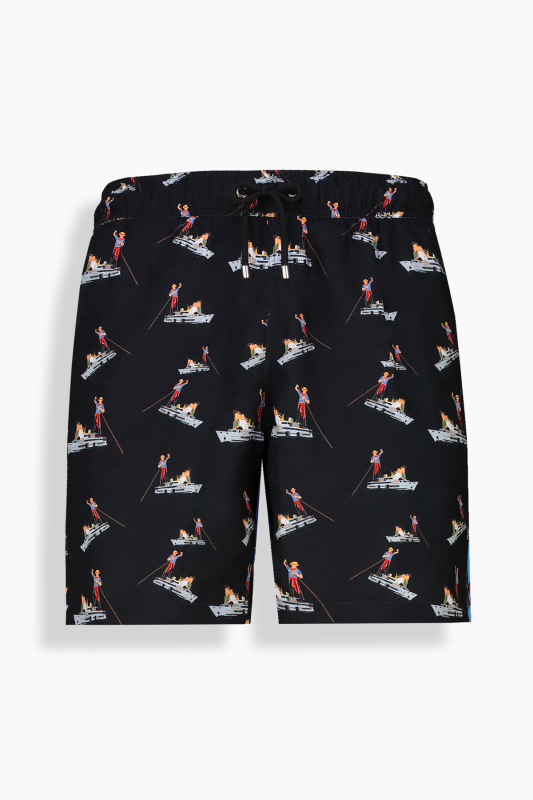 Pollsum Gondol Desenli Siyah Şort 