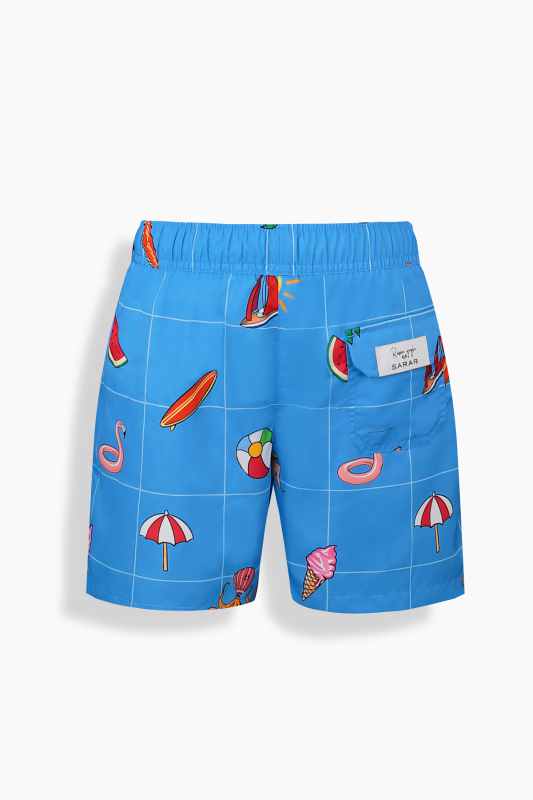 Pollsum Hero Desenli Mavi Çocuk Şort - SARAR