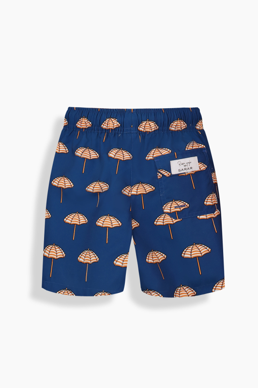 Pollsum Şemsiye Desenli Koyu Mavi Çocuk Şort - SARAR