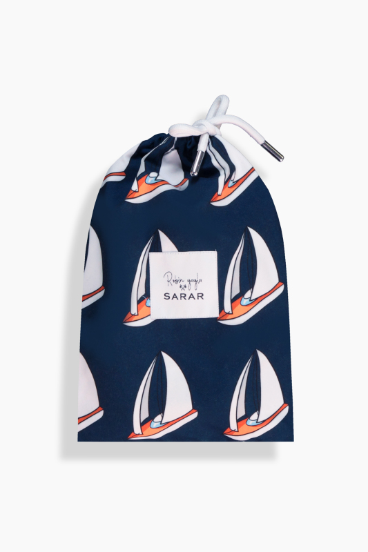 Pollsum Yelken Desenli Koyu Lacivert Çocuk Şort - SARAR