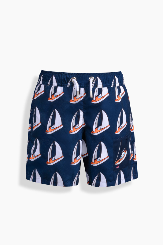 Pollsum Yelken Desenli Koyu Lacivert Çocuk Şort - SARAR