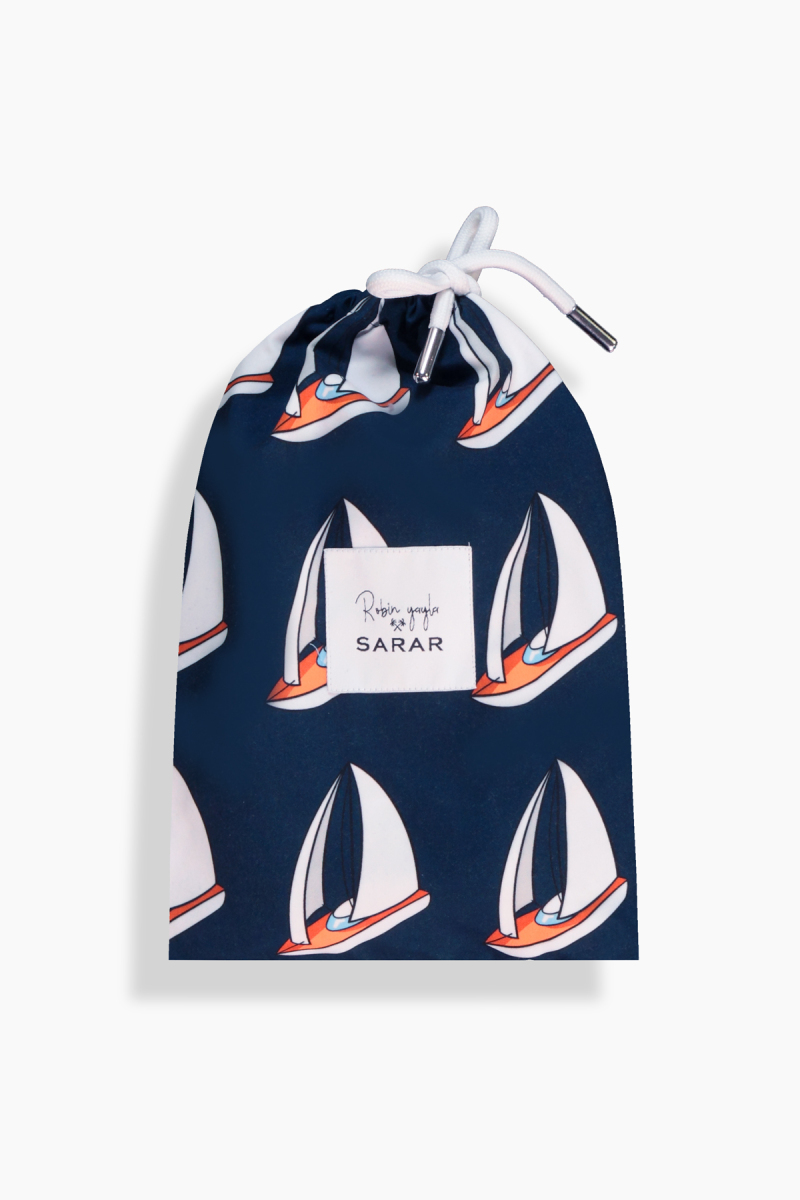 Pollsum Yelken Desenli Koyu Lacivert Çocuk Şort - 5