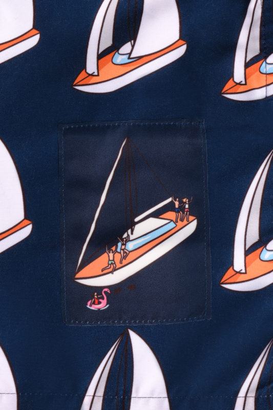 Pollsum Yelken Desenli Koyu Lacivert Çocuk Şort - SARAR