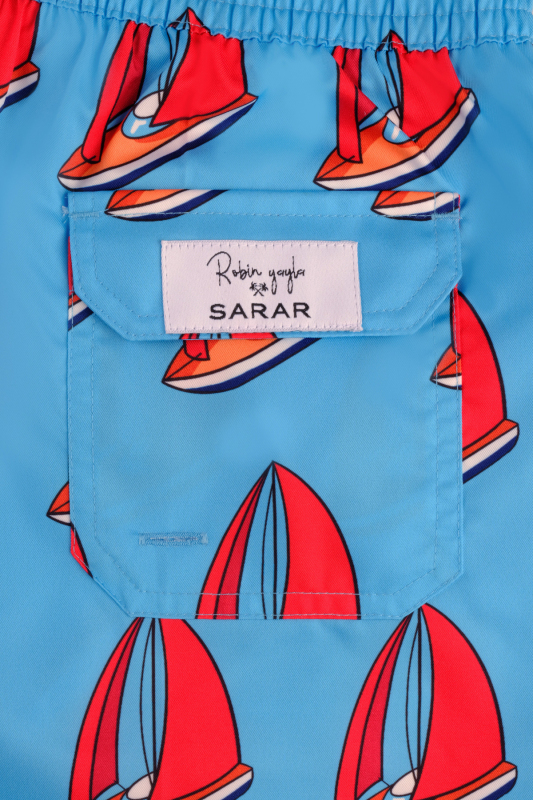 Pollsum Yelken Desenli Mavi Çocuk Şort - SARAR