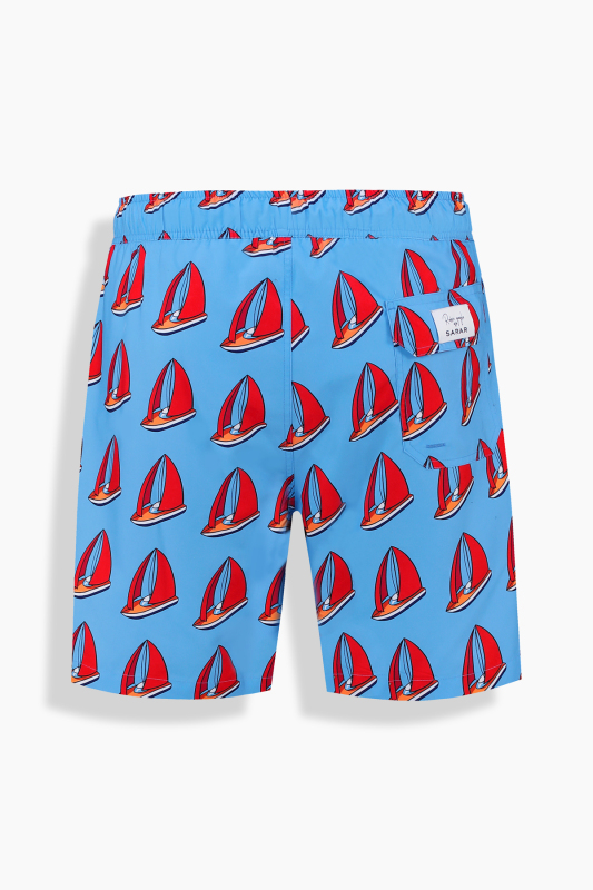 Pollsum Yelken Desenli Mavi Şort - SARAR