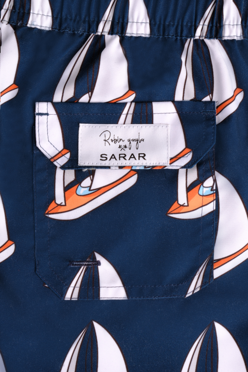 Pollsum Yelken Desenli Koyu Lacivert Şort - 4