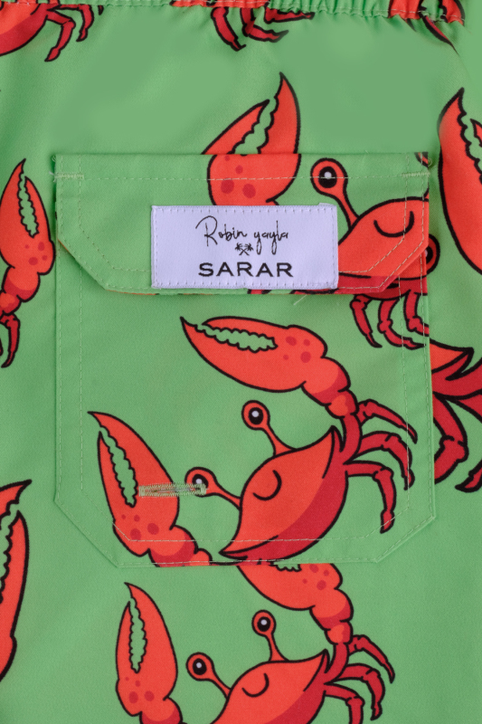 Pollsum Yengeç Desenli Yeşil Çocuk Şort - SARAR