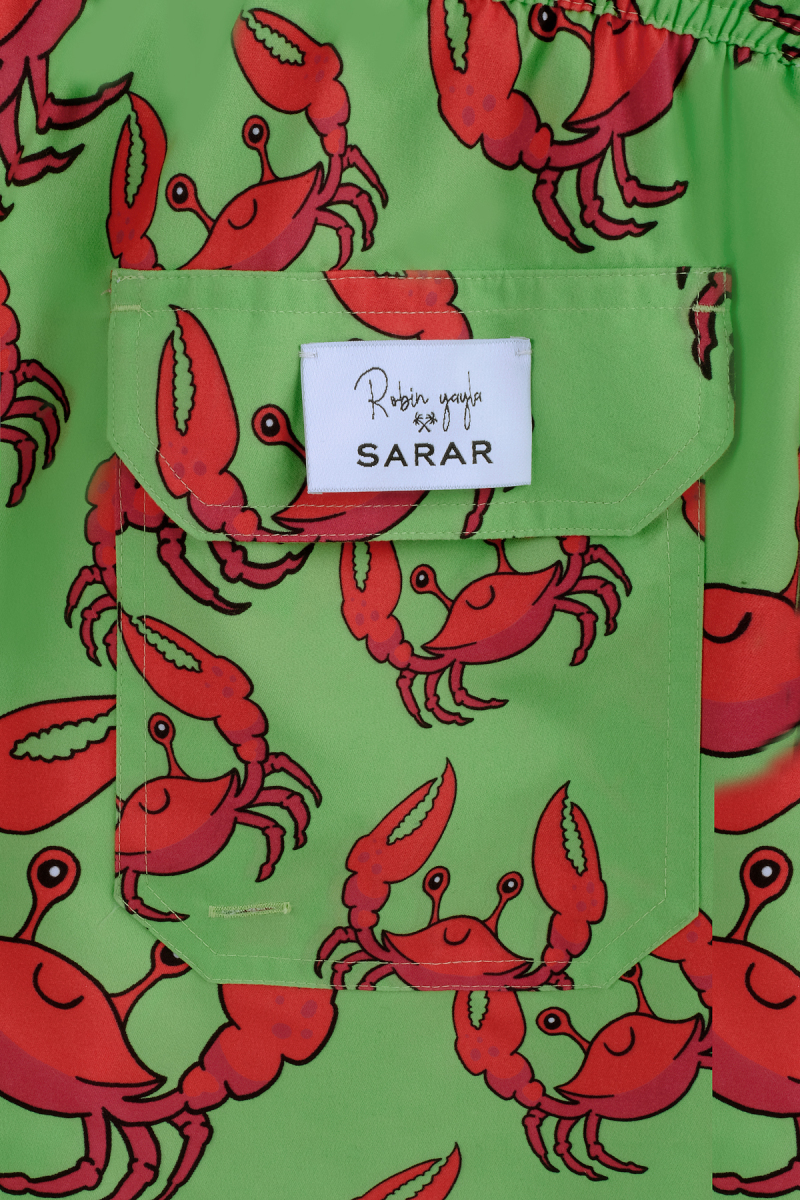 Pollsum Yengeç Desenli Yeşil Şort - 3