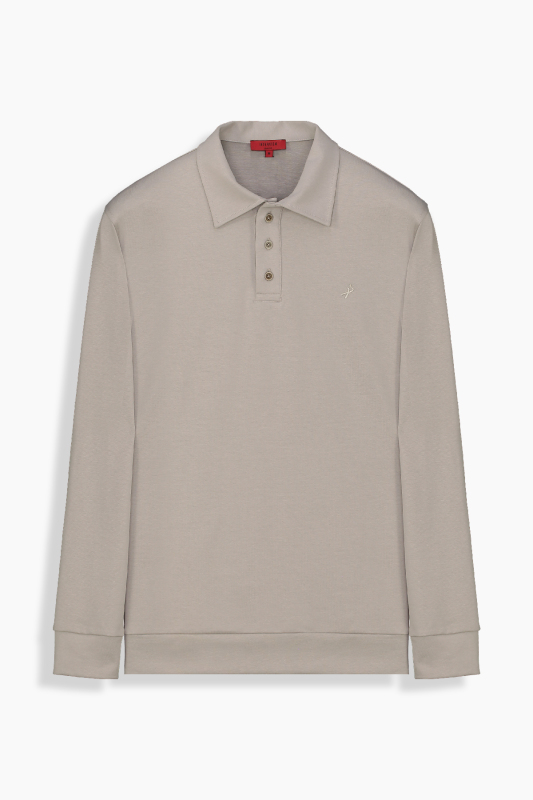 Polo Yaka Açık Bej Sweatshirt 