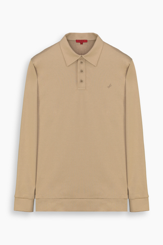 Polo Yaka Açık Kahverengi Sweatshirt 