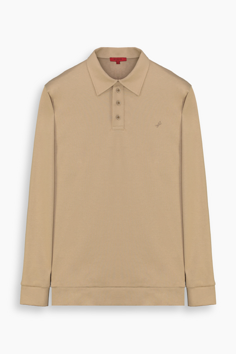 Polo Yaka Açık Kahverengi Sweatshirt - 1