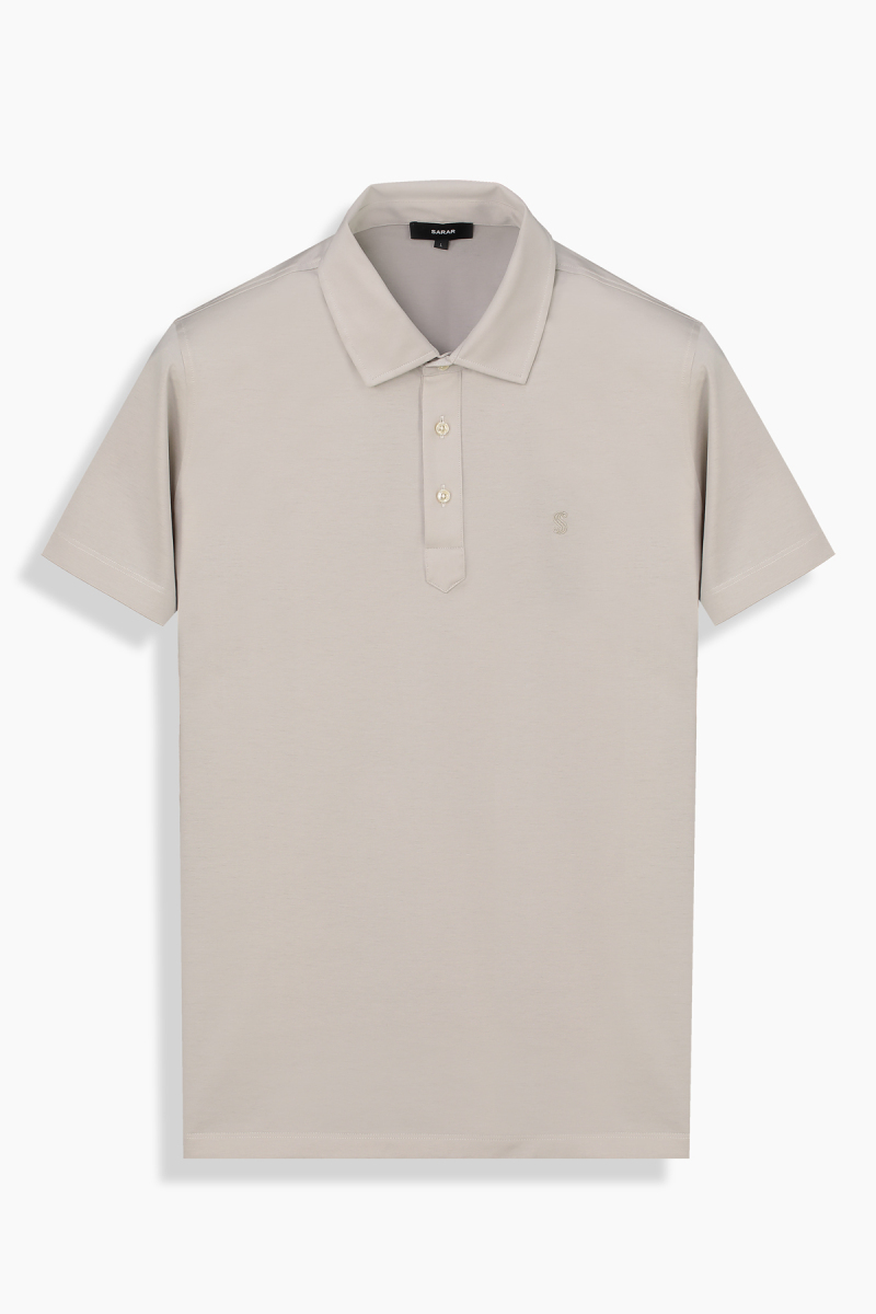 Polo Yaka Pamuklu Bej Tişört - 1