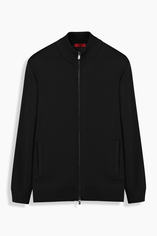 Polo Yaka Fermuarlı Cepli Siyah Hırka - INTERVIEW