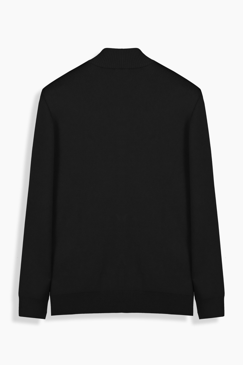 Polo Yaka Fermuarlı Cepli Siyah Hırka - 2