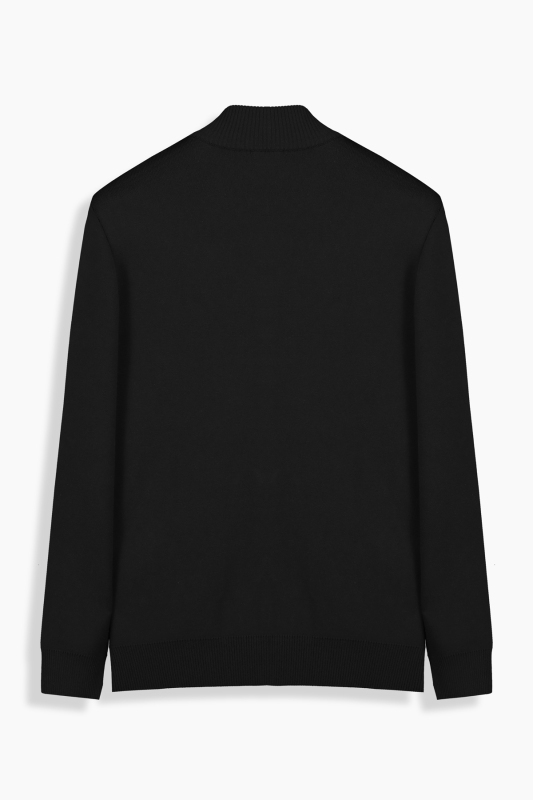 Polo Yaka Fermuarlı Cepli Siyah Hırka - INTERVIEW