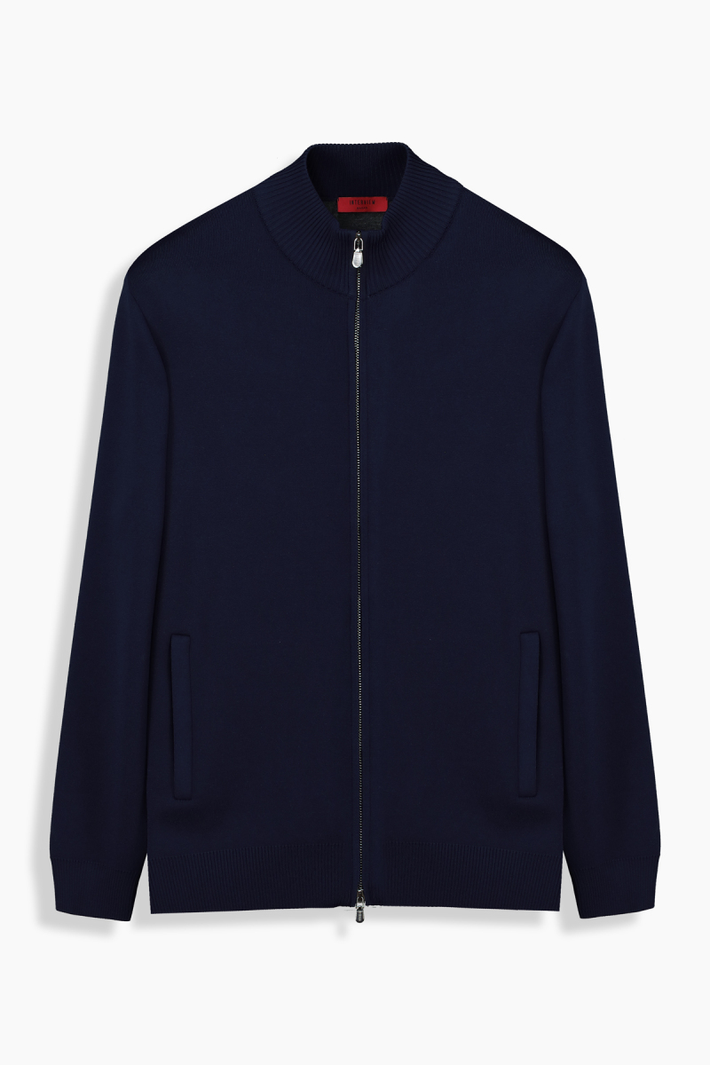 Polo Yaka Fermuarlı Cepli Lacivert Hırka - 1