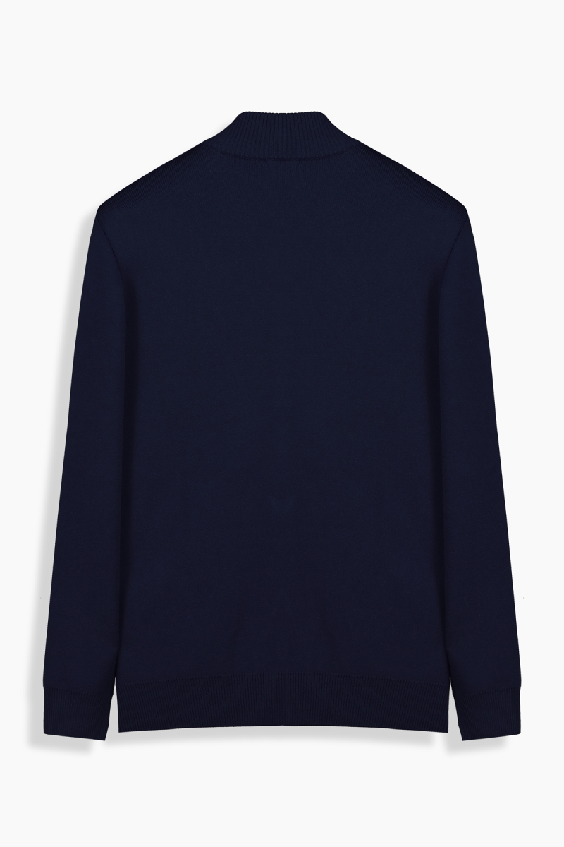 Polo Yaka Fermuarlı Cepli Lacivert Hırka - 2