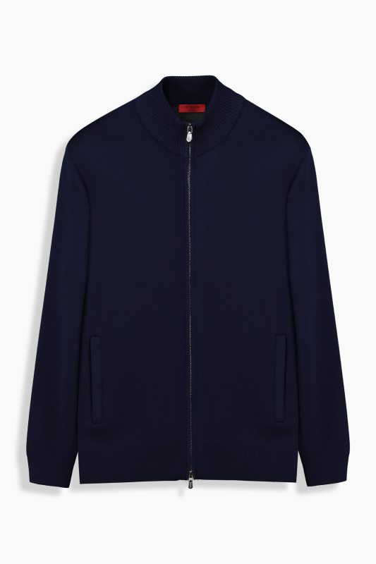 Polo Yaka Fermuarlı Cepli Lacivert Hırka - INTERVIEW