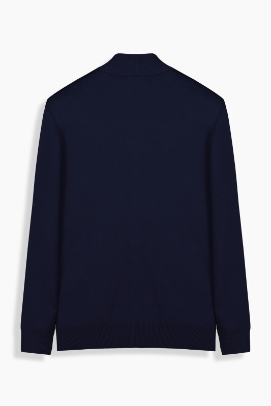 Polo Yaka Fermuarlı Cepli Lacivert Hırka - INTERVIEW