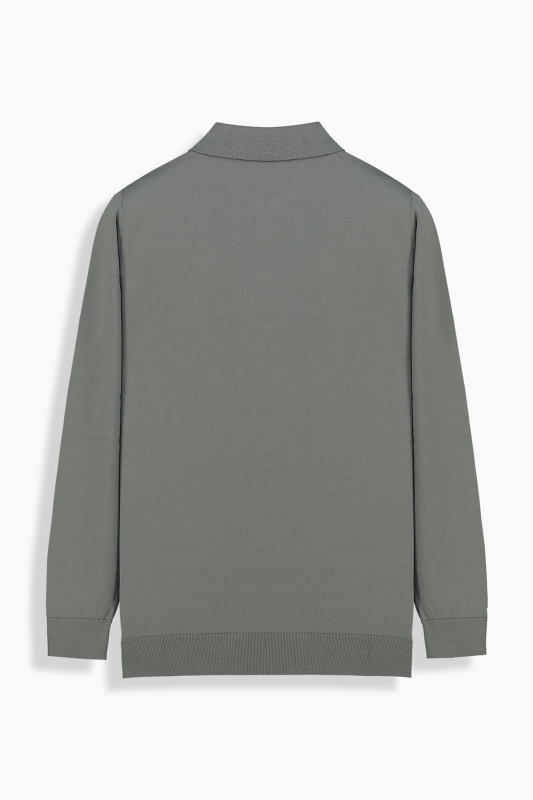 Polo Yaka Fermuarlı Gri Triko - INTERVIEW