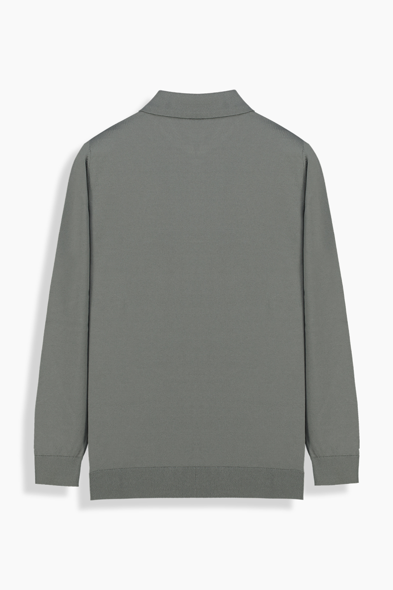 Polo Yaka Fermuarlı Gri Triko - 2