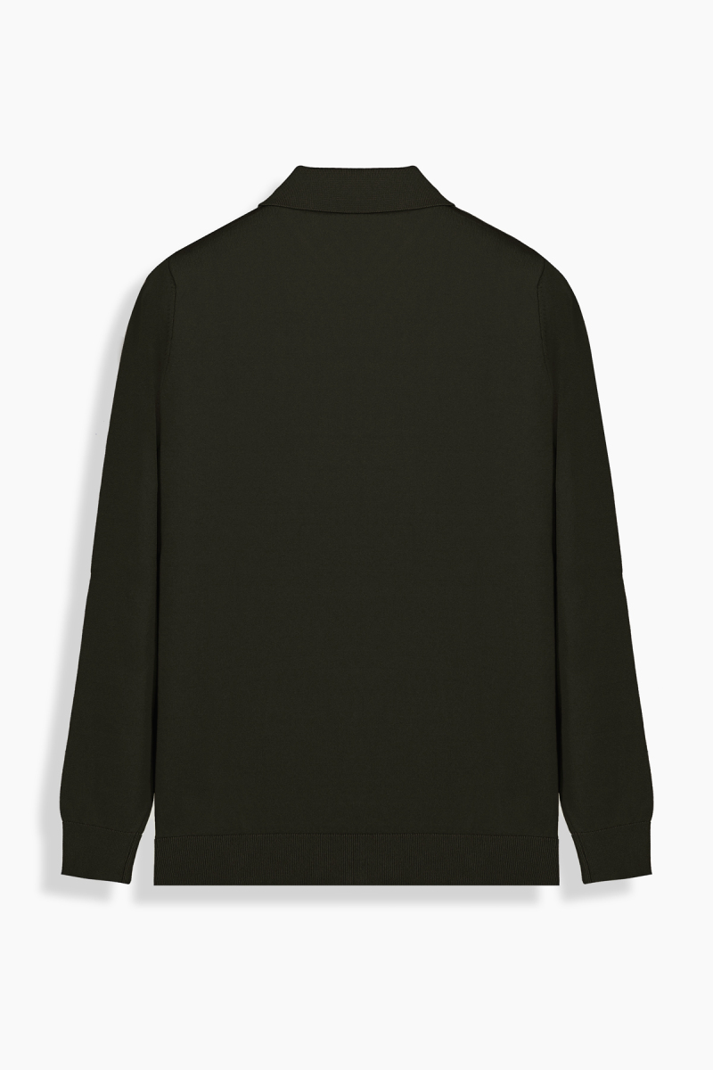 Polo Yaka Fermuarlı Haki Triko - 2