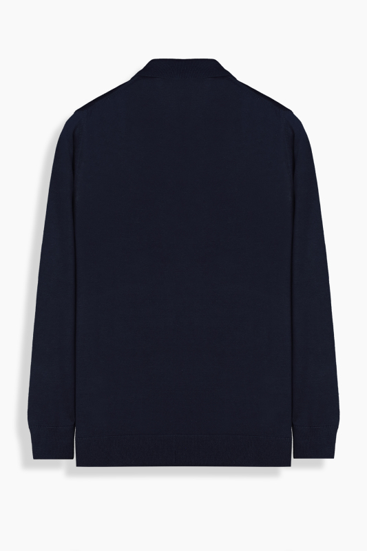 Polo Yaka Fermuarlı Lacivert Triko - SARAR