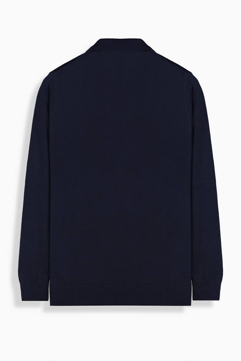 Polo Yaka Fermuarlı Lacivert Triko - 2