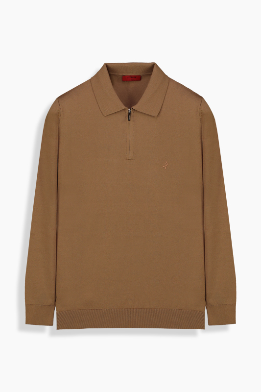 Polo Yaka Fermuarlı Mocha Triko 