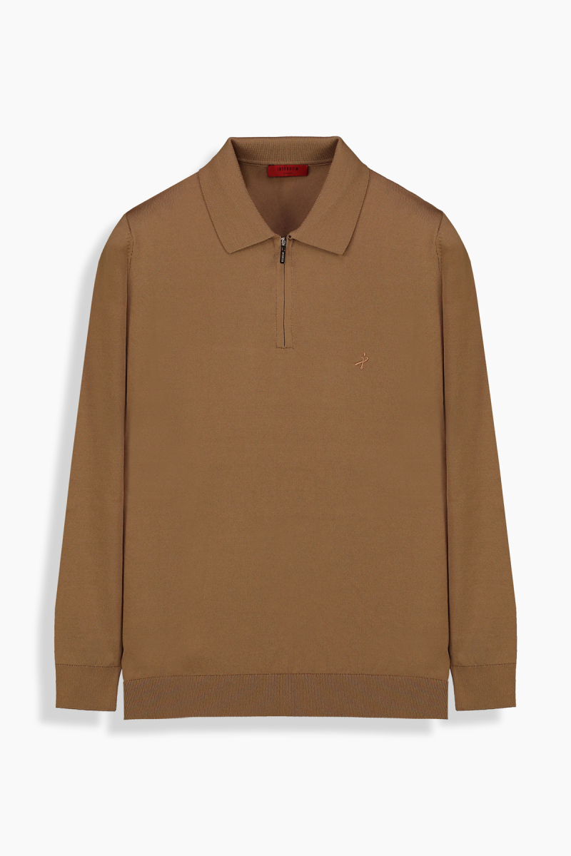 Polo Yaka Fermuarlı Mocha Triko - 1