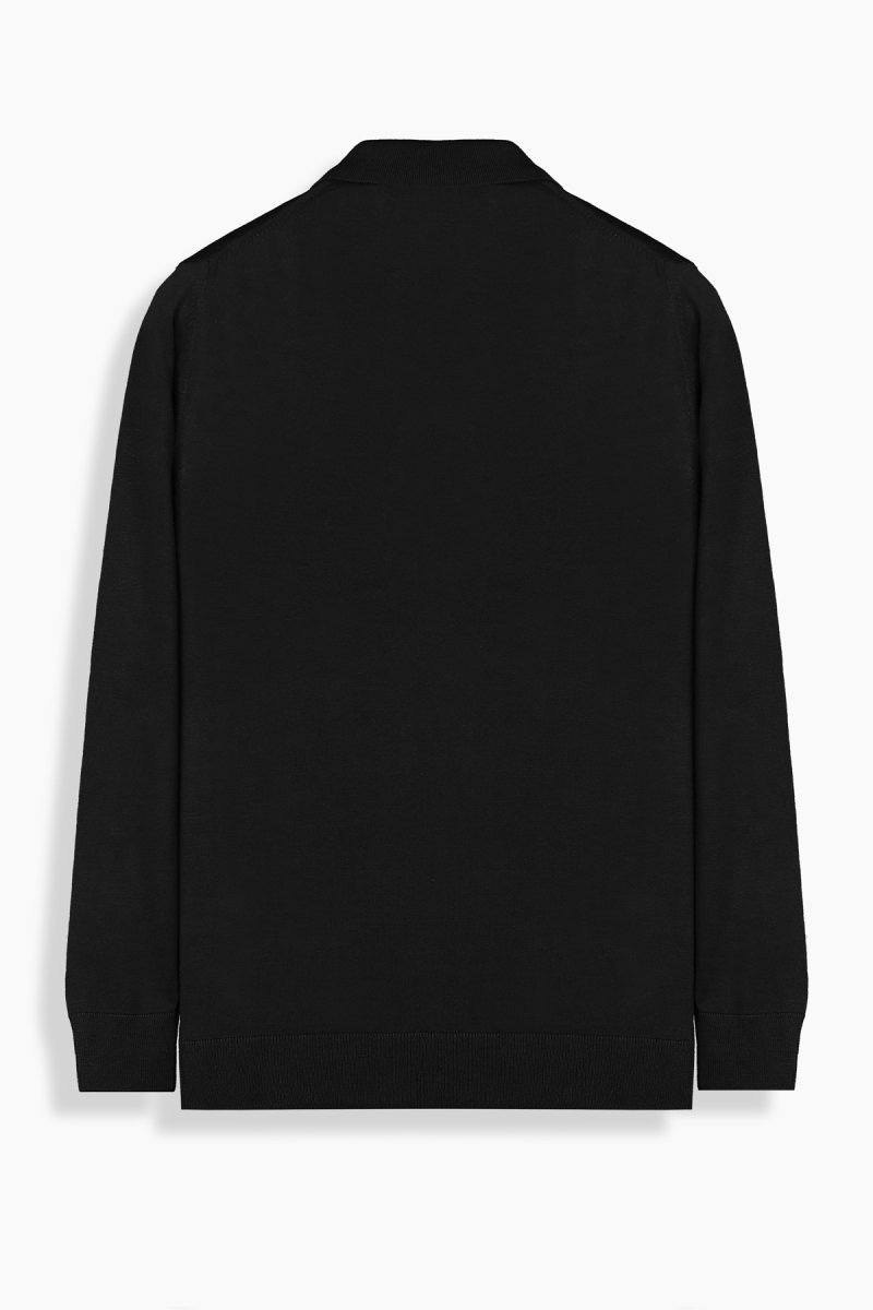 Polo Yaka Fermuarlı Siyah Triko - 2