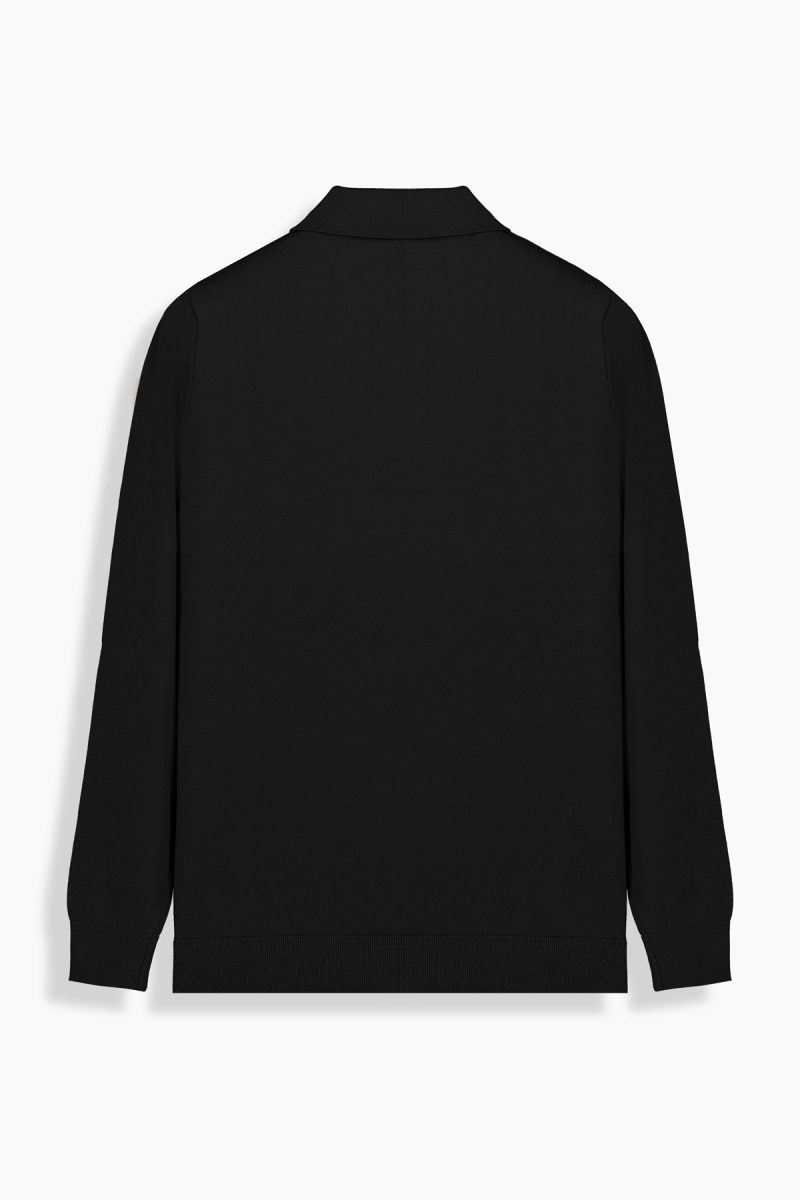 Polo Yaka Fermuarlı Siyah Triko - 2