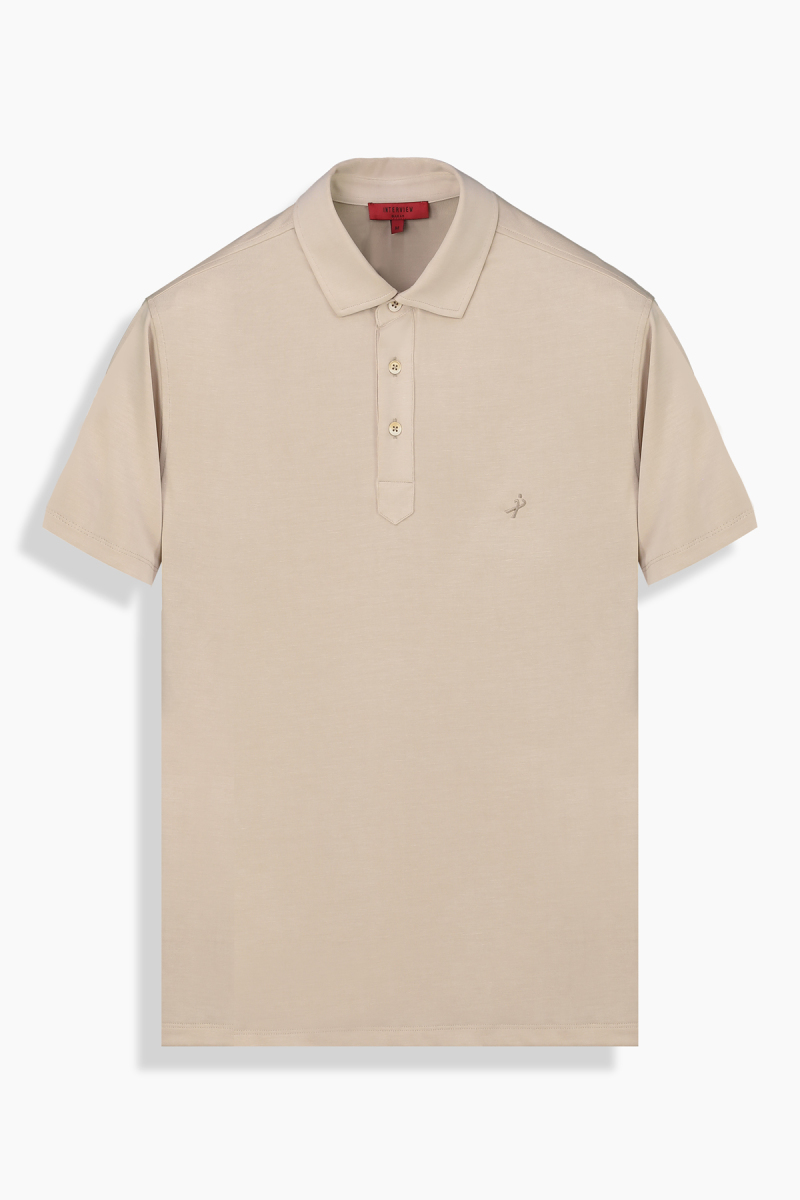 Polo Yaka Kısa Kol Bej Tişört - 2