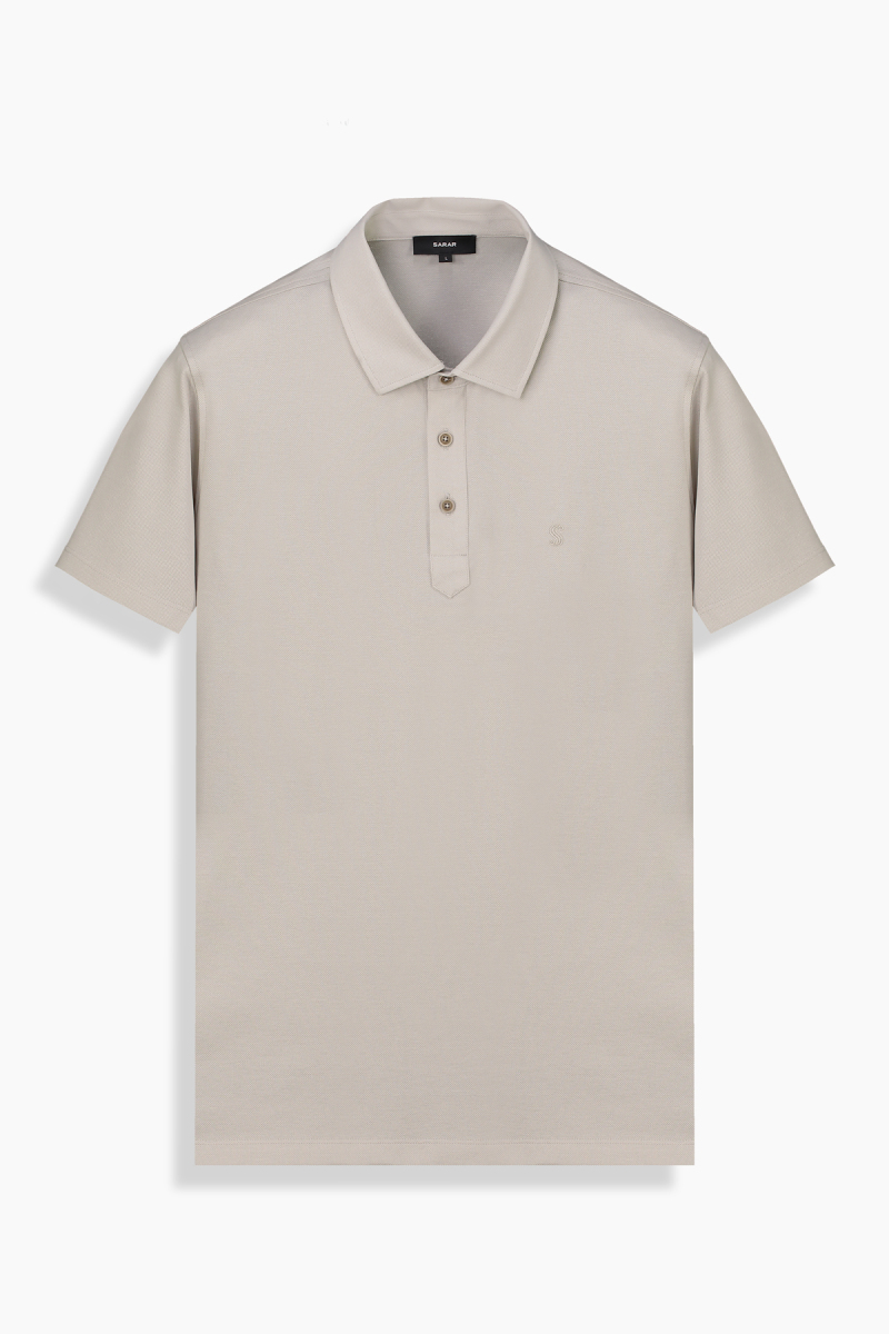 Polo Yaka Kısa Kol Bej Tişört - 1