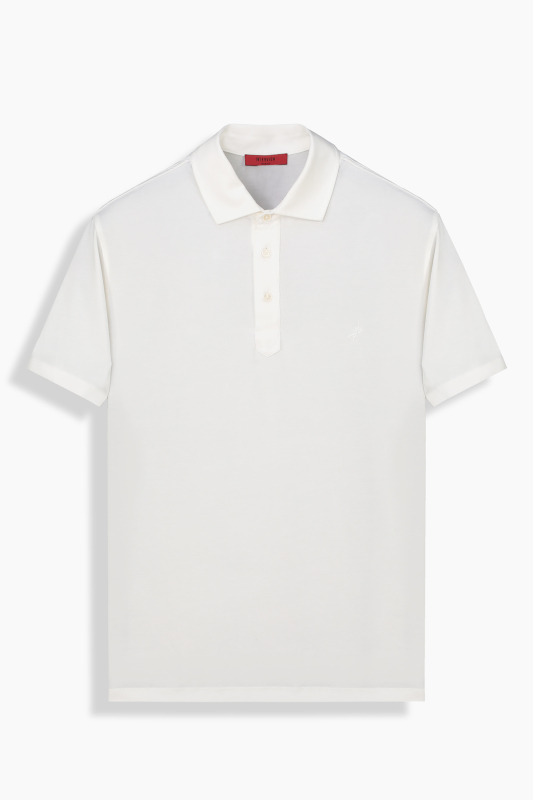 Polo Yaka Kısa Kol Beyaz Tişört - INTERVIEW