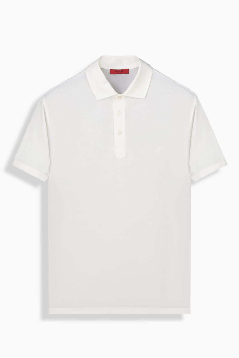 Polo Yaka Kısa Kol Beyaz Tişört - 1