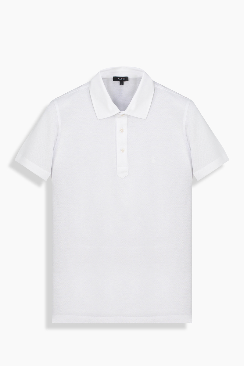 Polo Yaka Kısa Kol Beyaz Tişört - 1
