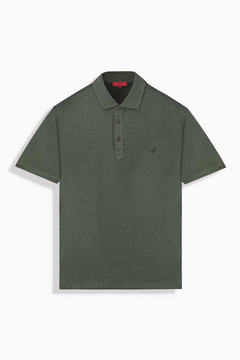 Polo Yaka Kısa Kol Haki Tişört - 1