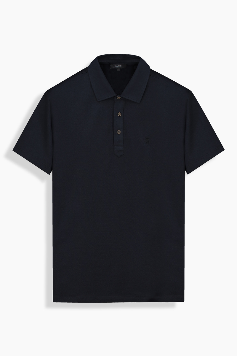 Polo Yaka Kısa Kol Pamuklu Siyah Tişört - 2