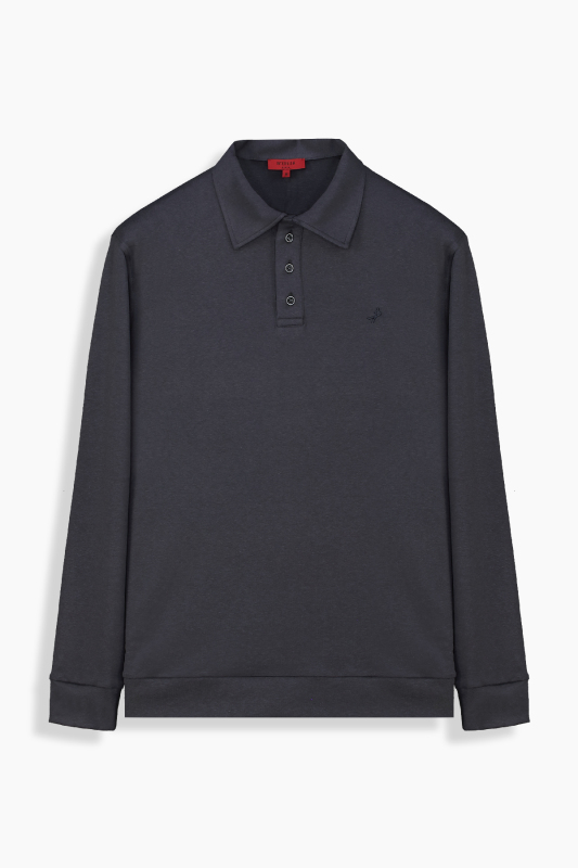 Polo Yaka Koyu Gri Sweatshirt 