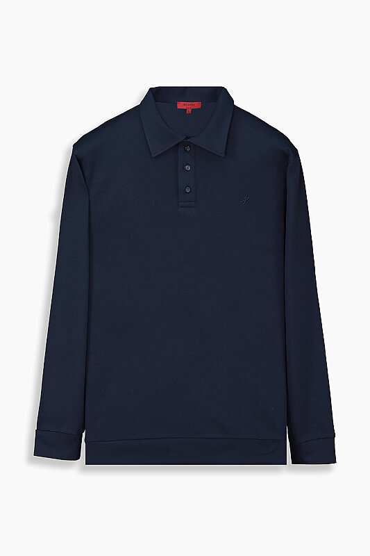 Polo Yaka Lacivert Sweatshirt 