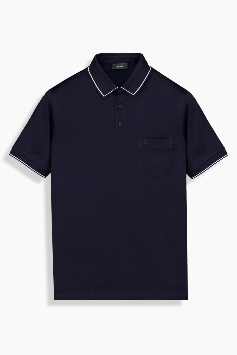 Polo Yaka Merserize Lacivert Tişört - 1