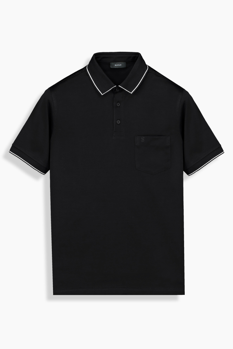 Polo Yaka Merserize Siyah Tişört - 1