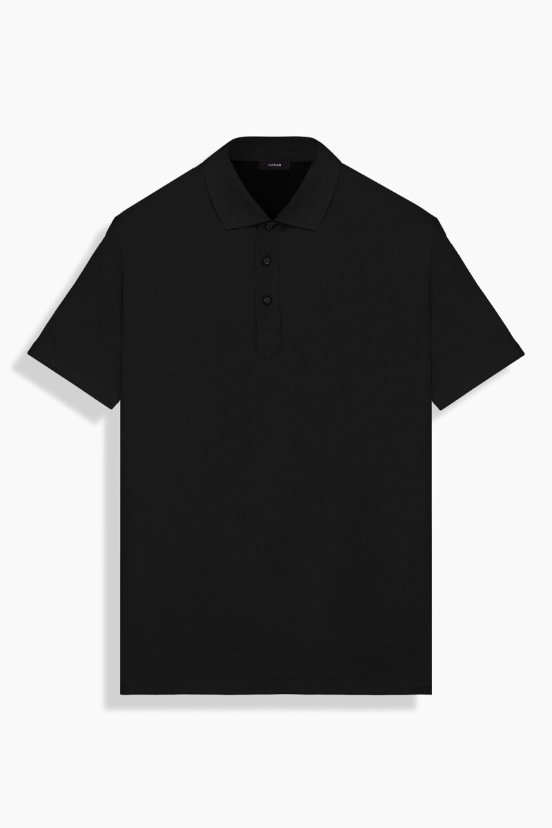 Polo Yaka Pamuklu Siyah Tişört - 1