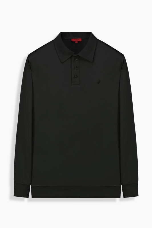 Polo Yaka Siyah Sweatshirt - INTERVIEW