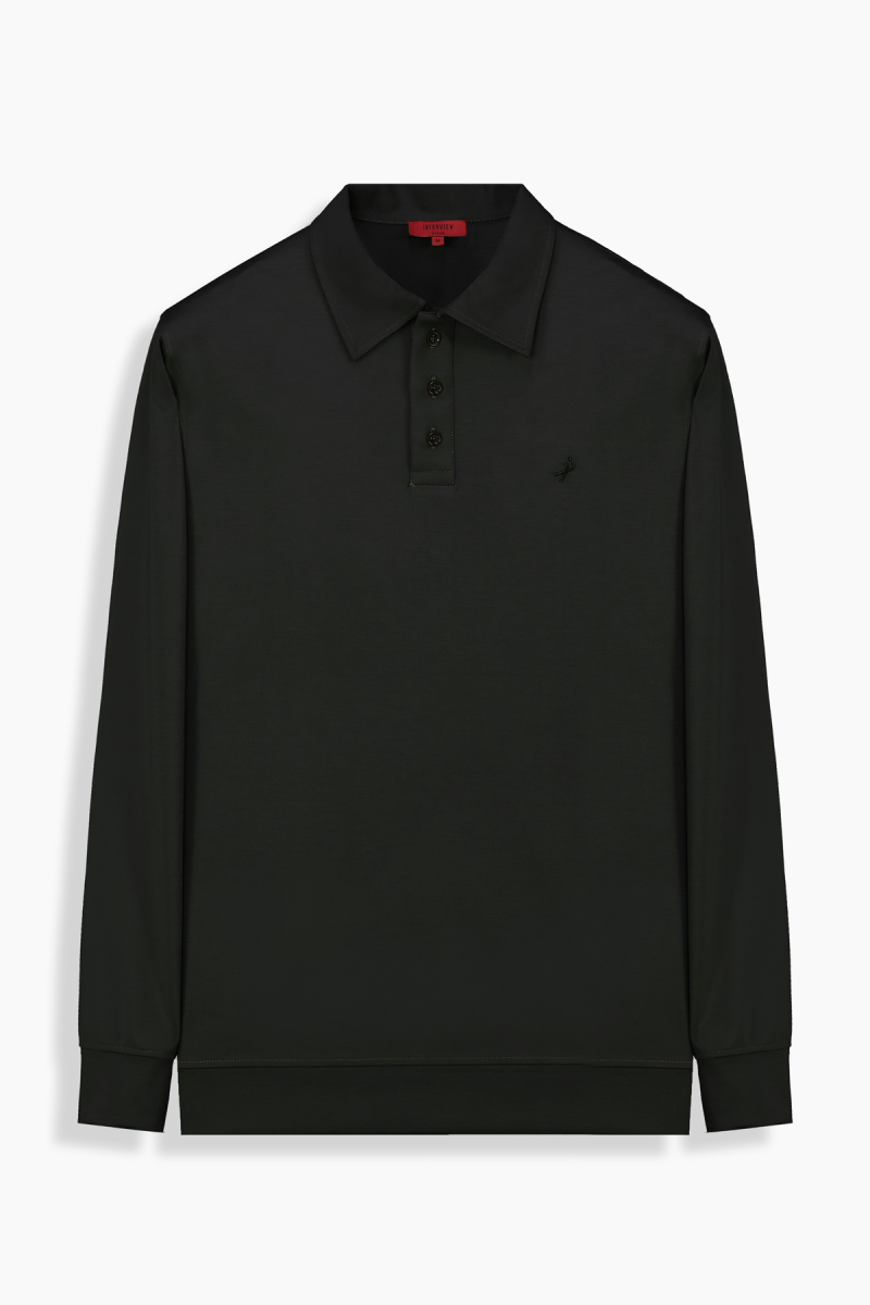 Polo Yaka Siyah Sweatshirt - 1