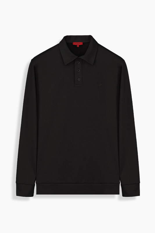 Polo Yaka Siyah Sweatshirt 