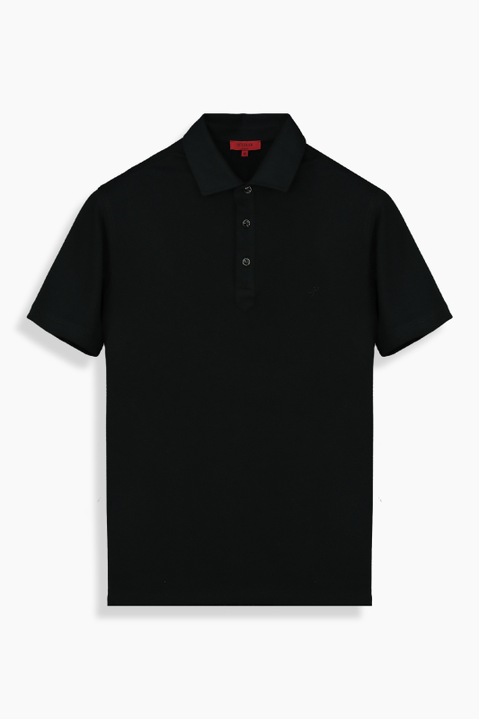 Polo Yaka Standart Kesim Siyah Tişört 