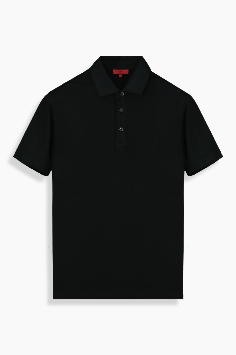Polo Yaka Standart Kesim Siyah Tişört - 1